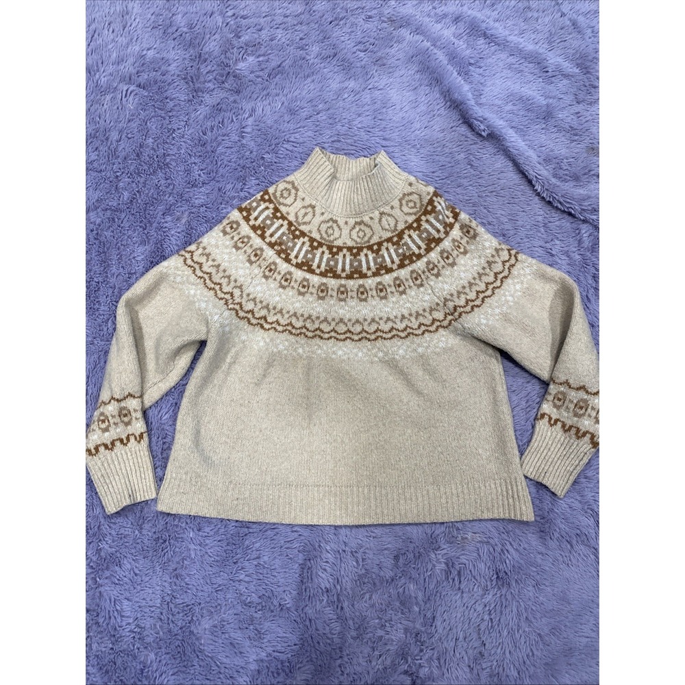 Cupcakes and Cashmere Fair Isle Mock Neck Sweater Women's Sz‎ M Tan Long Sleeve